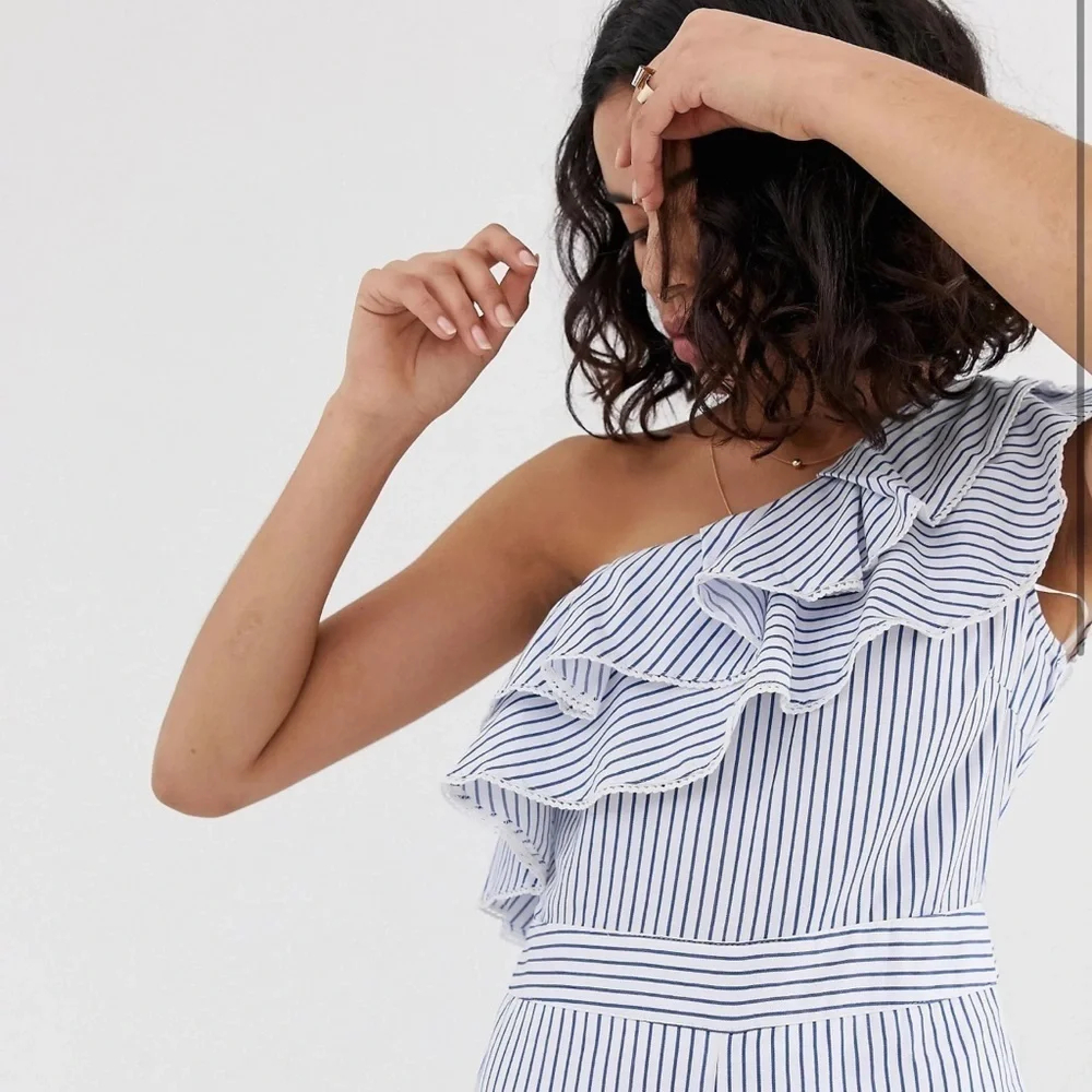 Lost Ink One Shoulder Wide Leg Jumpsuit in Stripe Size XS